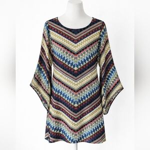 Rock 47 Wrangler Western Midi Dress Tunic Womens Medium Aztec Native Bell Sleeve